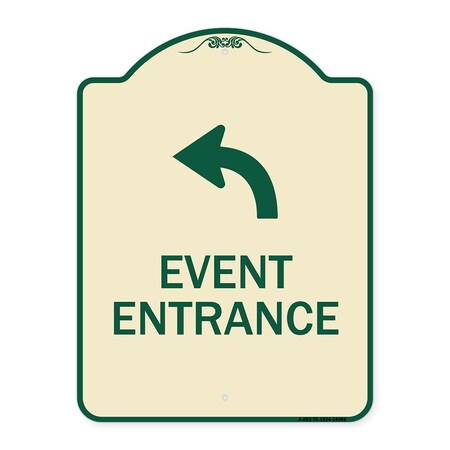 Signmission Event Entrance With Upper Left Arrow Heavy-Gauge Aluminum Architectural Sign, 24" H, TG-1824-24086 A-DES-TG-1824-24086